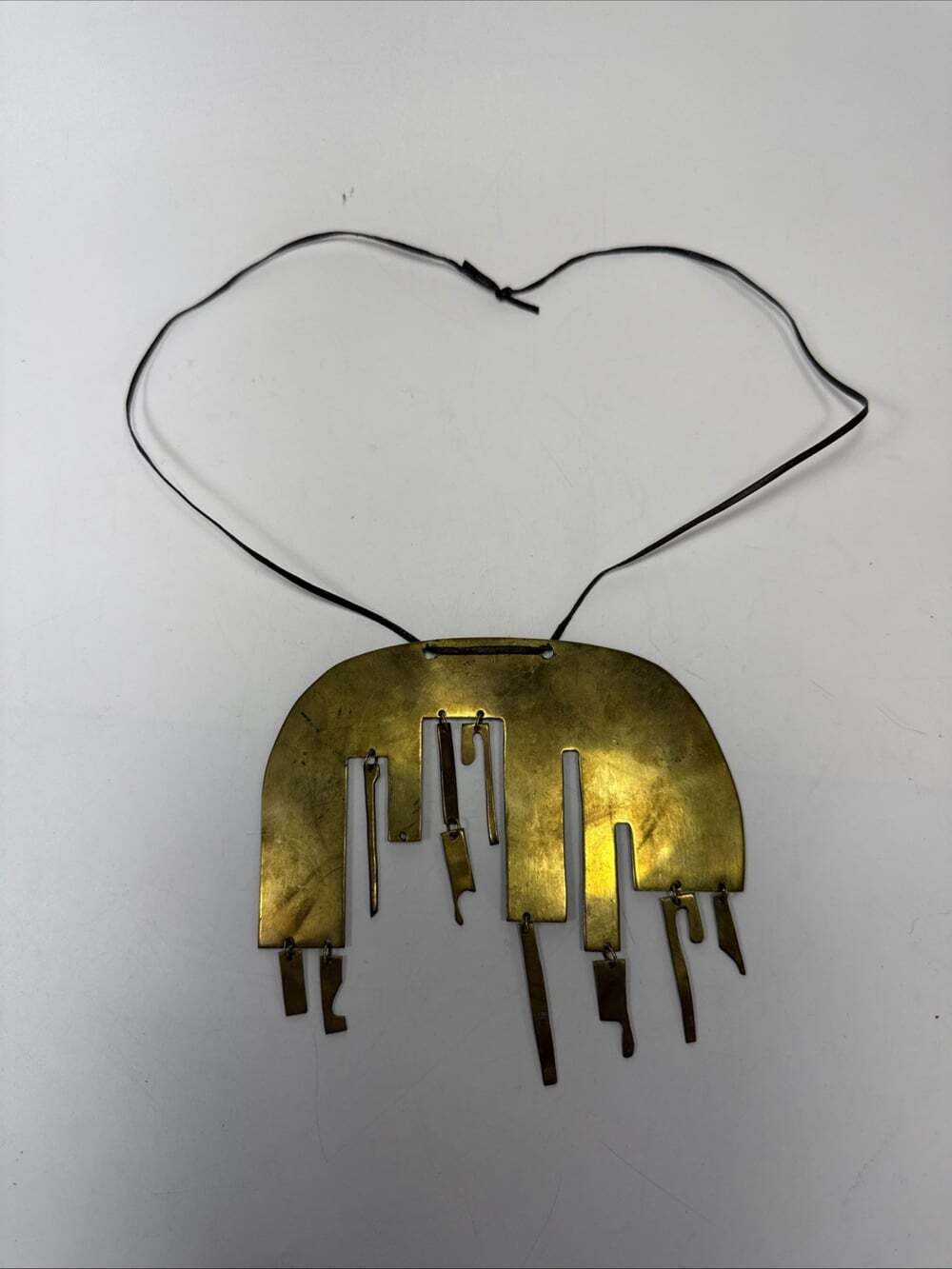 Vtg Corki Weeks Style Brutalist Mcm Brass Statement Pendent Necklace Dangle READ